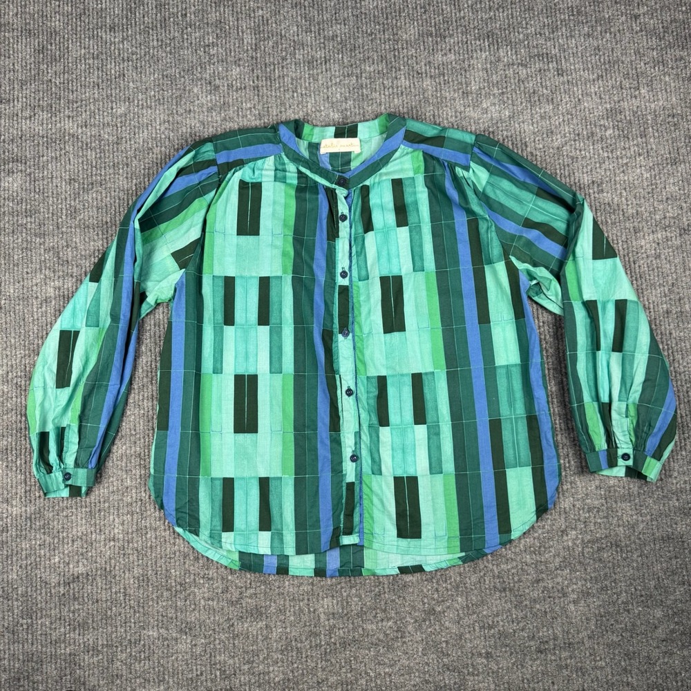 Natalie Martin Tolan Shirt Womens L Cotton Geometric Print Button Up Blouse